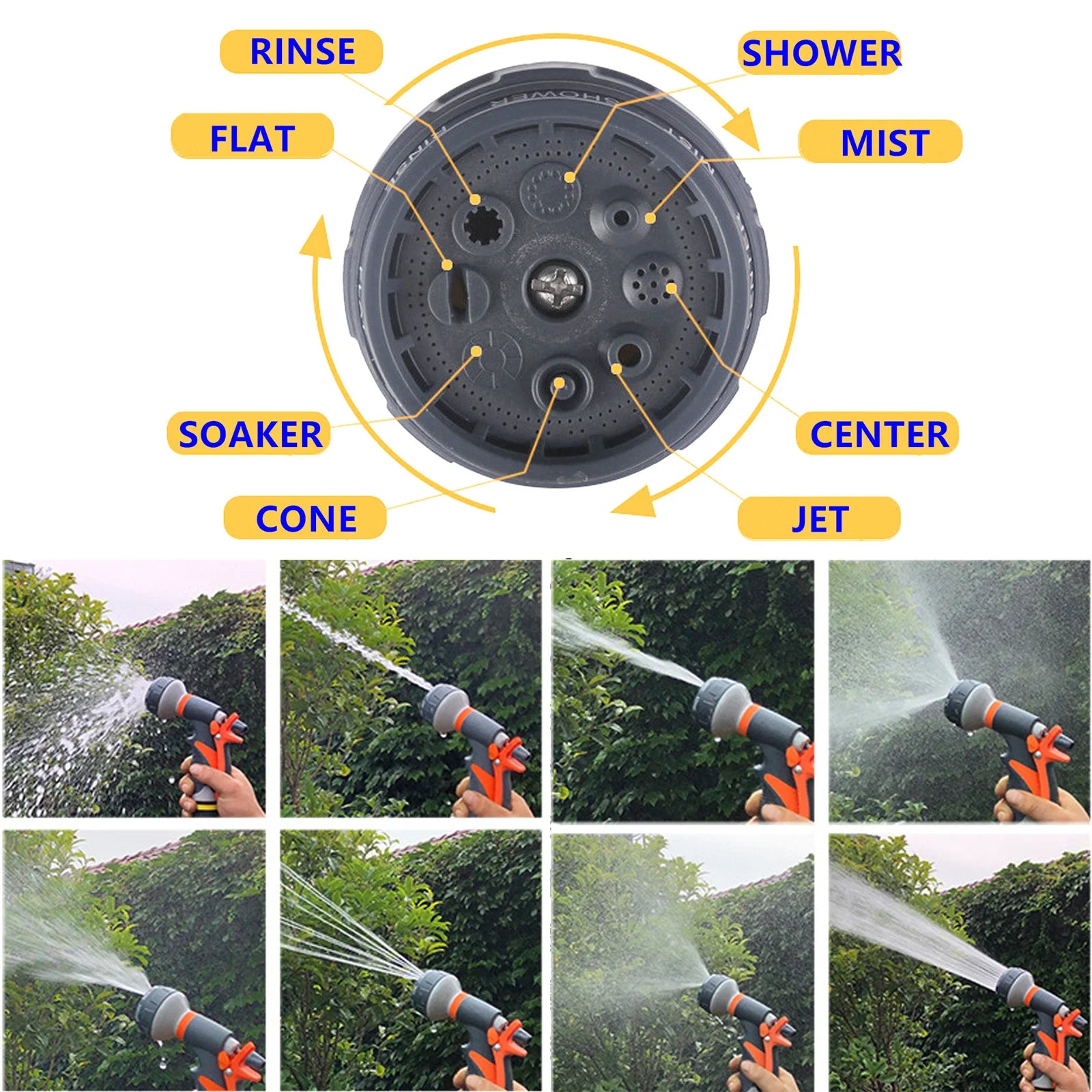 Garden Foam Water Gun 8 Modes High-Pressure Car Wash Sprinkler Adjustable Irrigation Watering Nozzle 1/2'' Pipe Quick Connector