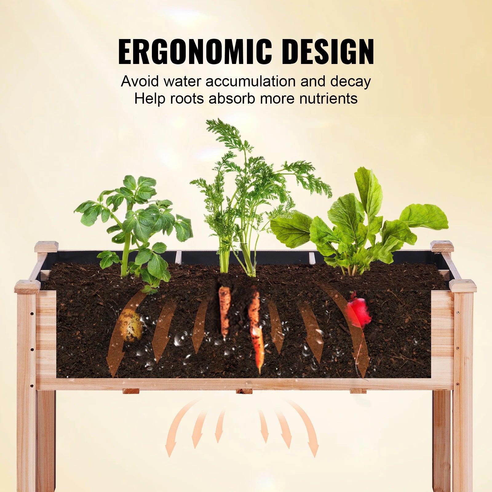 VEVOR Wooden Raised Garden Bed Planter Box Elevated/Floor w/ Whole Kit and Drainage System for Planting Flower Vegetable Herb