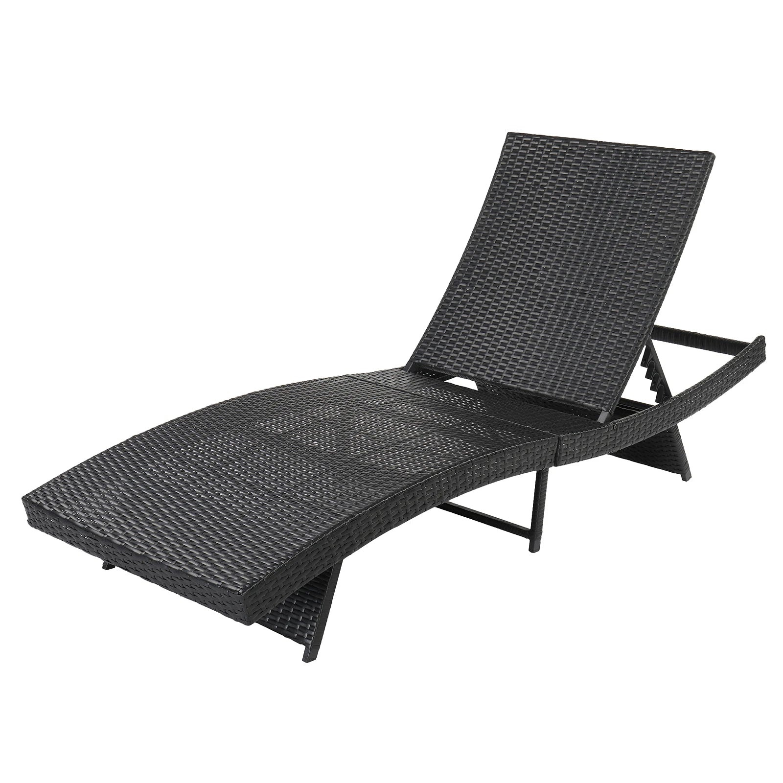 193*68*33cm S Shape Iron Frame Black Embossed Blue Cushion Woven Rattan Bed for Patio Deck Garden, Backyard Furniture