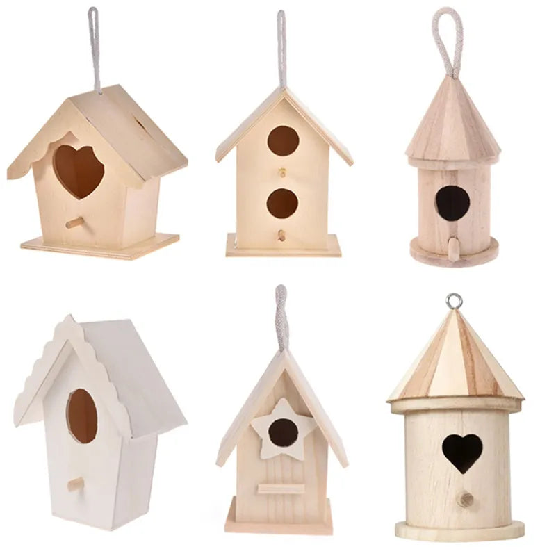 Creative Wooden Hummingbird House With Hanging Rope Home Gardening 6 Decoration Bird's Small Hot Nest Diy Types Wall-Mounted