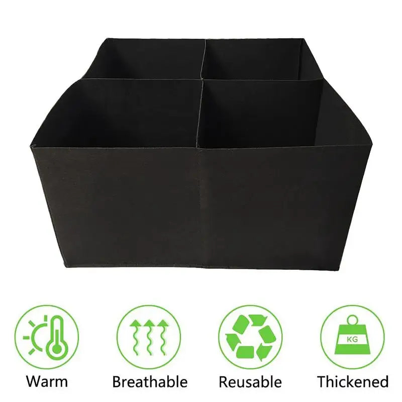 Raised Garden Bed 4 Divided Fabric Square Garden Grow Bag Non-Woven Fabric Breathable Gardening Planter For Carrot Onion Flower