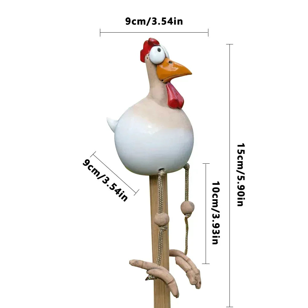 Resin Crafts Statues Funny Big Eyed Chicken Statue Long Foot Hen Sculptures Garden Fence Art Supplies Wooden Stake Decoration