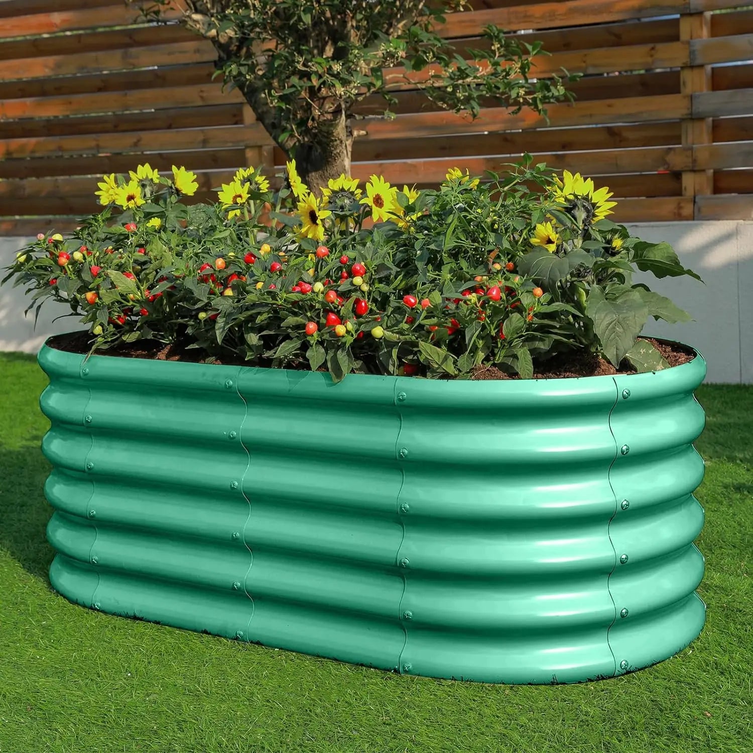 18“ Tall 4×2ft Galvanized Raised Garden Bed Kit, Galvanized Planter Garden Boxes Outdoor, Oval Large Metal Raised