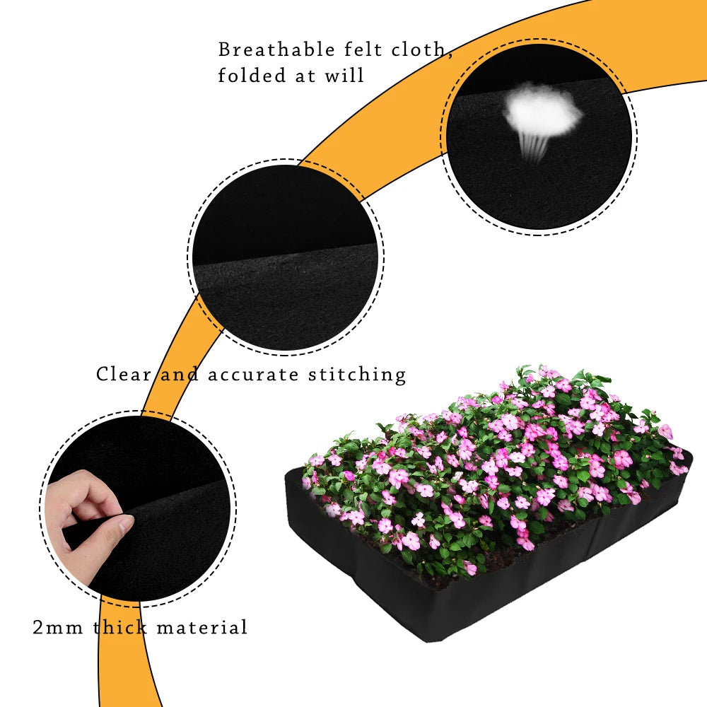 For Vegetables Flowers Multi-grid Square Plant Grow Bags 4/8 Pockets Felt Rectangular Planting Bag Raised Garden Bed