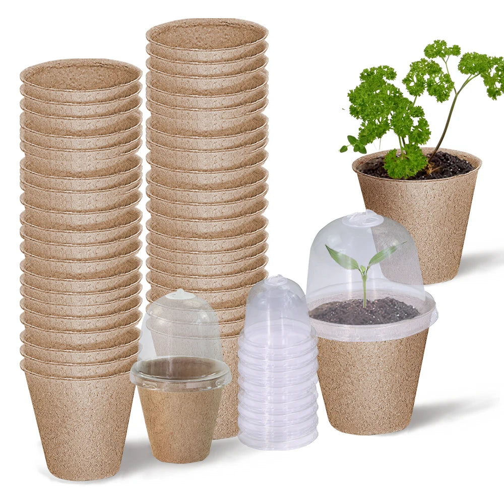 140x80MM Garden Biodegradable Plant Nursery Pots with Cover Greenhouse Seed Starting Seedling Germination Cultivation Container