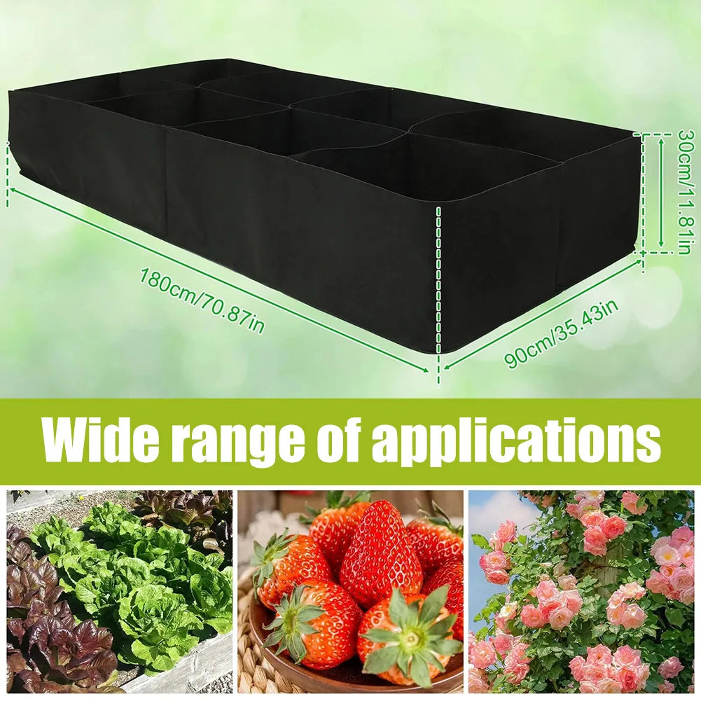 Fabric Raised Garden Bed 8 Grids Garden Plant Grow Bags Reusable Felt Planting Bed Rectangle for Growing Herbs Flowers Vegetable