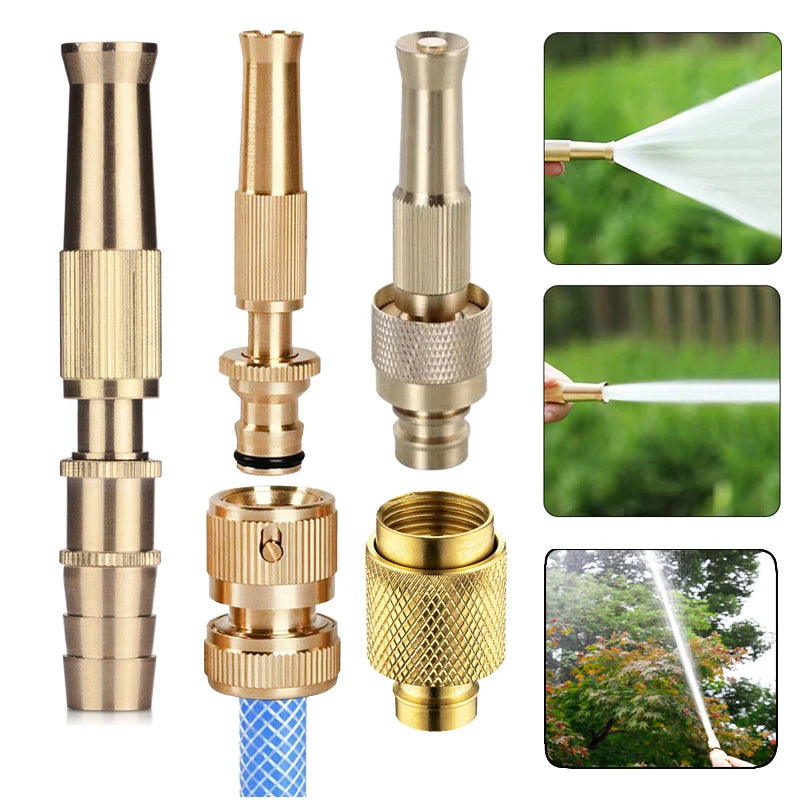 Adjustable Brass Garden Irrigation Spray Gun Hose Tap Connector High Pressure Faucet Spray Nozzle Gardening Car Washing Tools