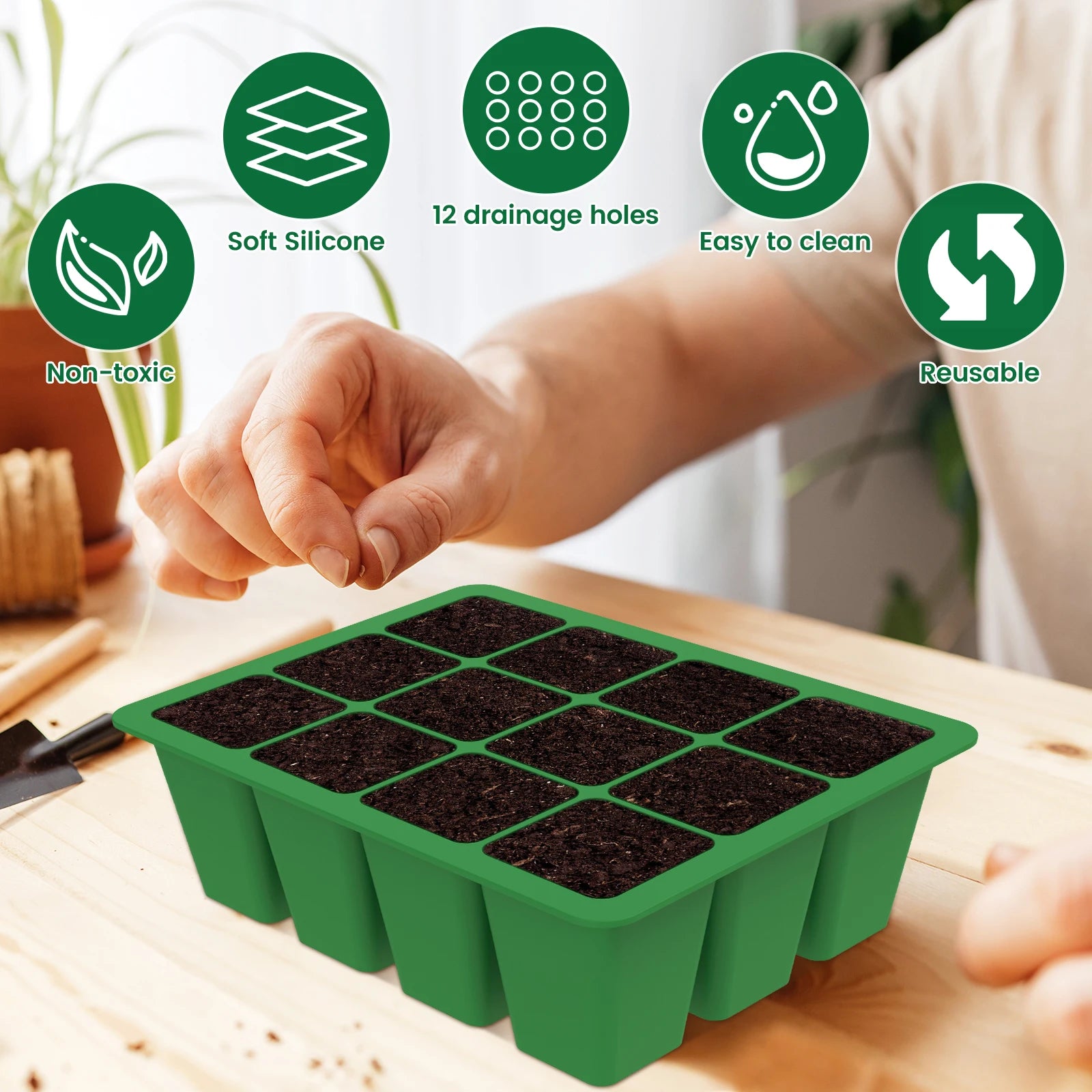 2Pcs Silicone Seed Starter Tray Reusable Silicone Seedling Tray 12 Cells Silicone Seed Tray Easy to Release Seed Starting Tray