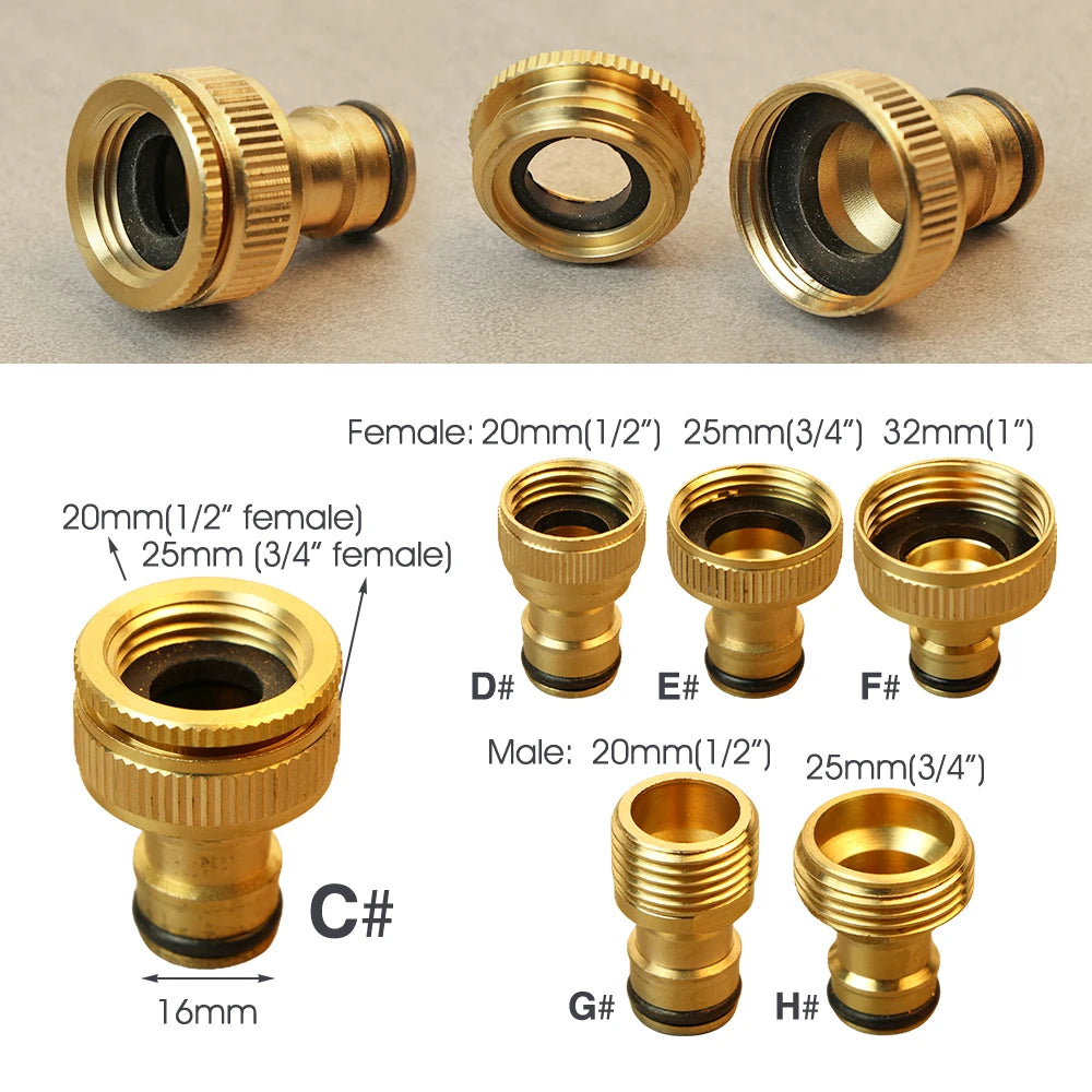 1/2'' 3/4'' 1'' Brass Tap Quick Connecter 16mm 20mm Copper Hose Coupling Adapter Garden Tubing Repair Watering Gun Fittings Tool